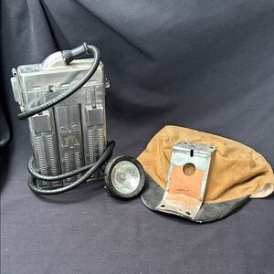 Vintage Edison Miner Headlamp with Canvas Cap and Battery Pack - Black/Brown
